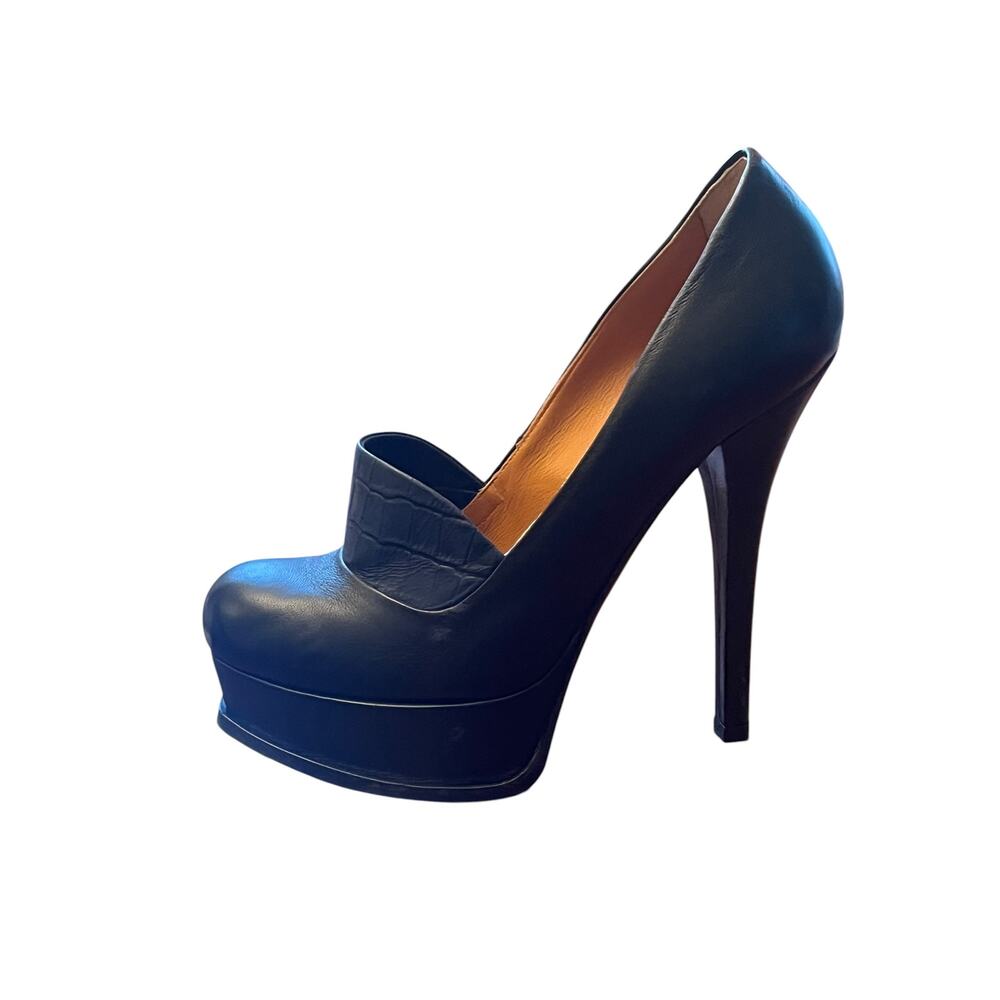 Fendi Black Leather Crocodile Embossed Platform Loafer Pumps Heels Size 39 Italy - Picture 6 of 13